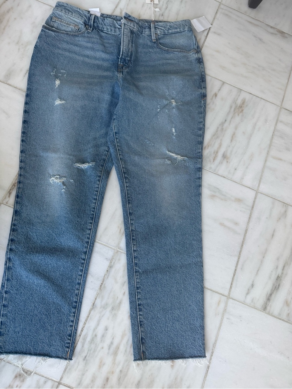 Good American Light Blue Distressed Straight-Leg Jeans